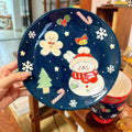 Piatto in ceramica dipinto a mano raffigurante un pupazzo di neve natalizio