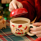 Tazza in ceramica con coperchio a forma di mela di Natale, 420 ml | Regalo di Natale