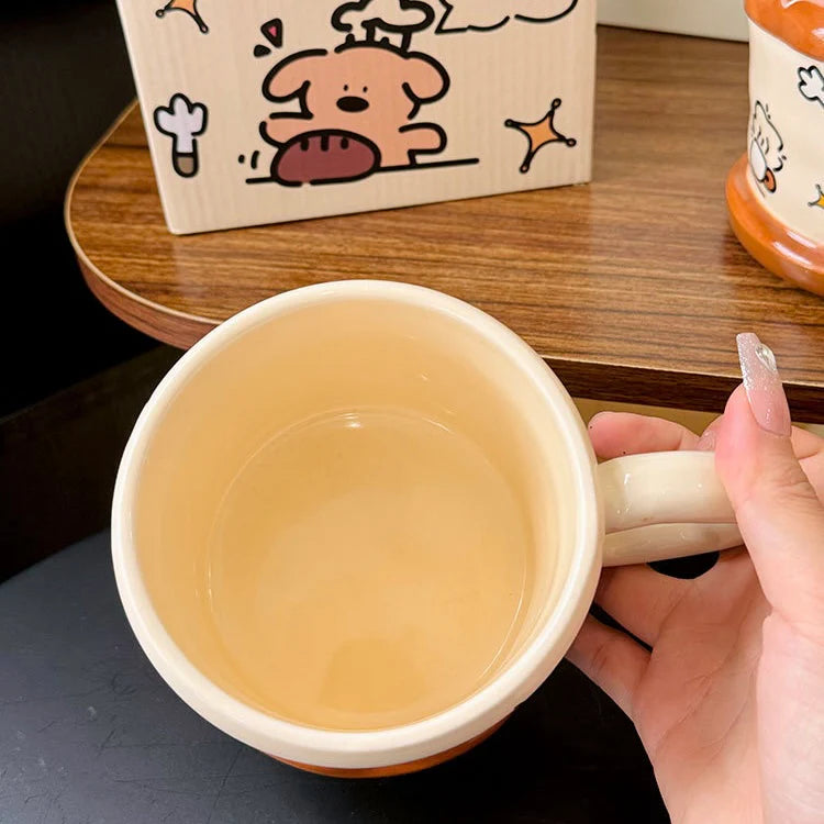 Tazza in ceramica con coperchio a forma di biscotto - 450 ml