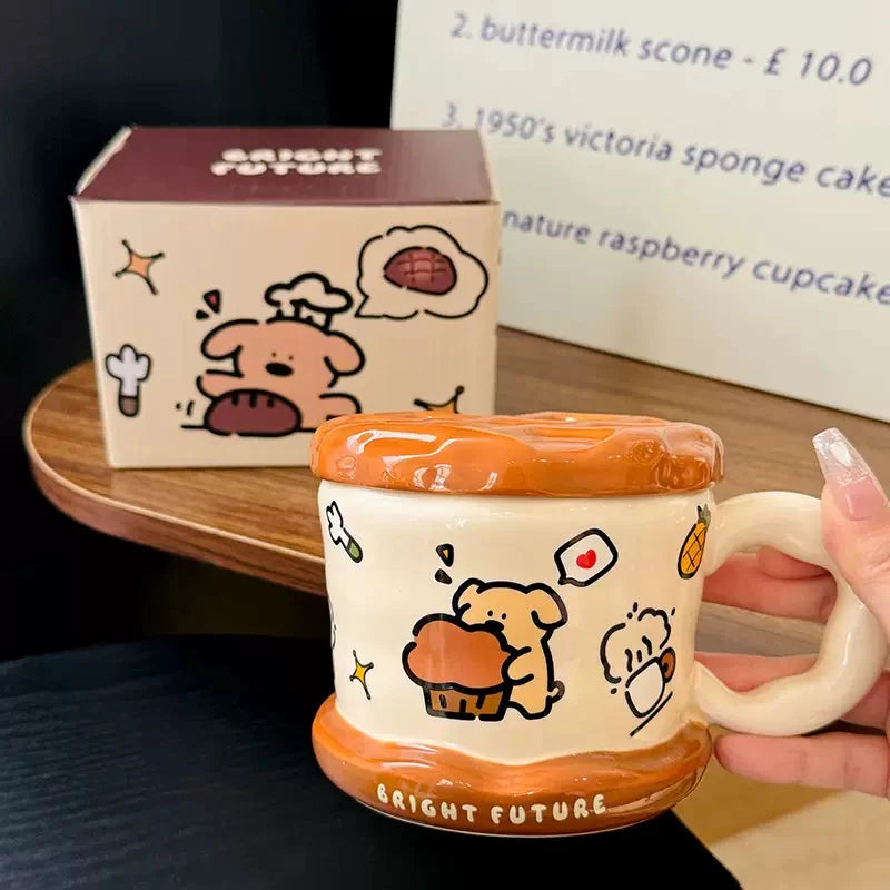 Tazza in ceramica con coperchio a forma di biscotto - 450 ml