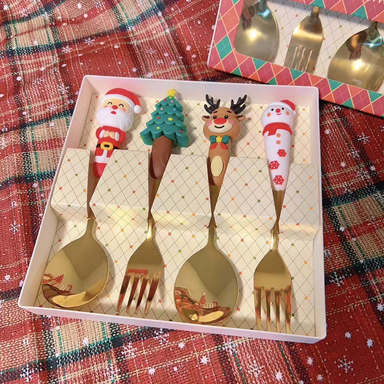 Set di forchette e cucchiai di Natale - Set da 4 | Regalo di Natale