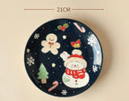 Piatto in ceramica dipinto a mano raffigurante un pupazzo di neve natalizio