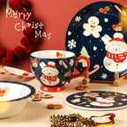 Piatto in ceramica dipinto a mano raffigurante un pupazzo di neve natalizio