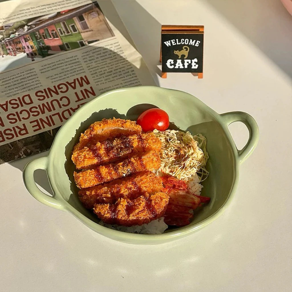 Ciotola in ceramica color macaron con manico - capacità 650 ml